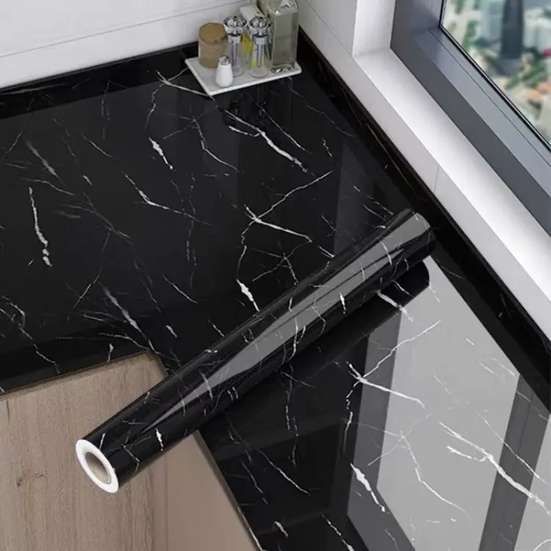 Black White Marble Peel-and-Stick Contact Paper - Waterproof, Heat-Resistant Renter-Friendly Home Decor; Self-Stick Wall Stickers for Kitchen Counters, Cabinets, Stain-Protective, Easy to Apply