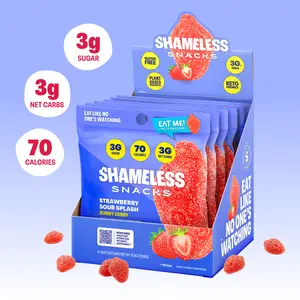 Shameless Snacks Strawberry Sour Splash Candy | Keto Gummy Candy with Low Sugar & Low Calorie | Healthy Vegan Snacks for Kids & Adults