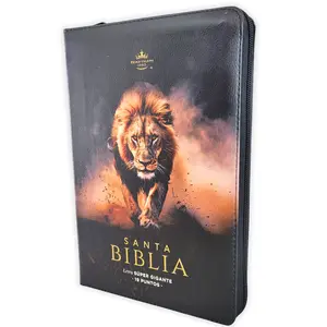 Biblia con Cierre Letra Super Gigante 19 puntos Mediana RV1960 imit piel negro leon y canto con mensaje con indice