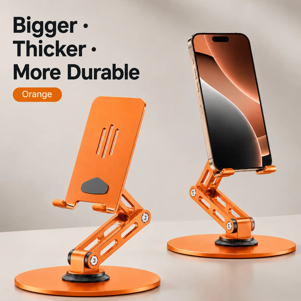 360° Rotating Cell Phone Stand for Desk, Adjustable & Foldable Phone Holder, Aluminum Desktop Phone Stand with Anti-Slip Base, Compatible with iPhone, iPad, Android Phones, K69-Black