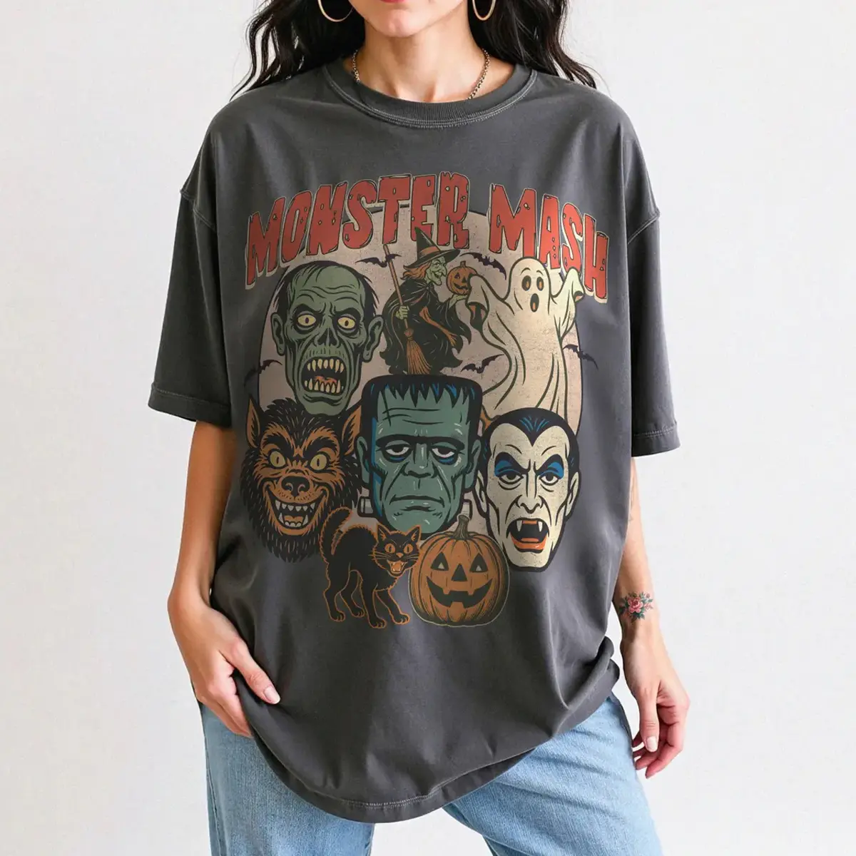 Vintage Halloween Monster Dance Shirt, Retro Spooky Season Graphic Tee, Classic Halloween Party T-Shirt