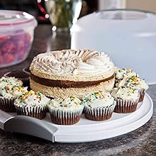 Extra Large Cake Carrier/Storage Container With Server - Holds up to 12 Inch 3-Layer Cake, Plate With Lid/Holder With Lid/Cover Clear Dome - Transports Pies or Other Desserts Bakeware Utensils