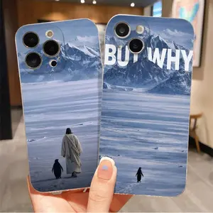 Snow Mountain Penguin Pattern TPU Transparent Shockproof Phone Case, Suitable for iPhone 17 16 15 14 13 12 11 and Samsung Galaxy S25 S24 S23 S22 Protective Cover
