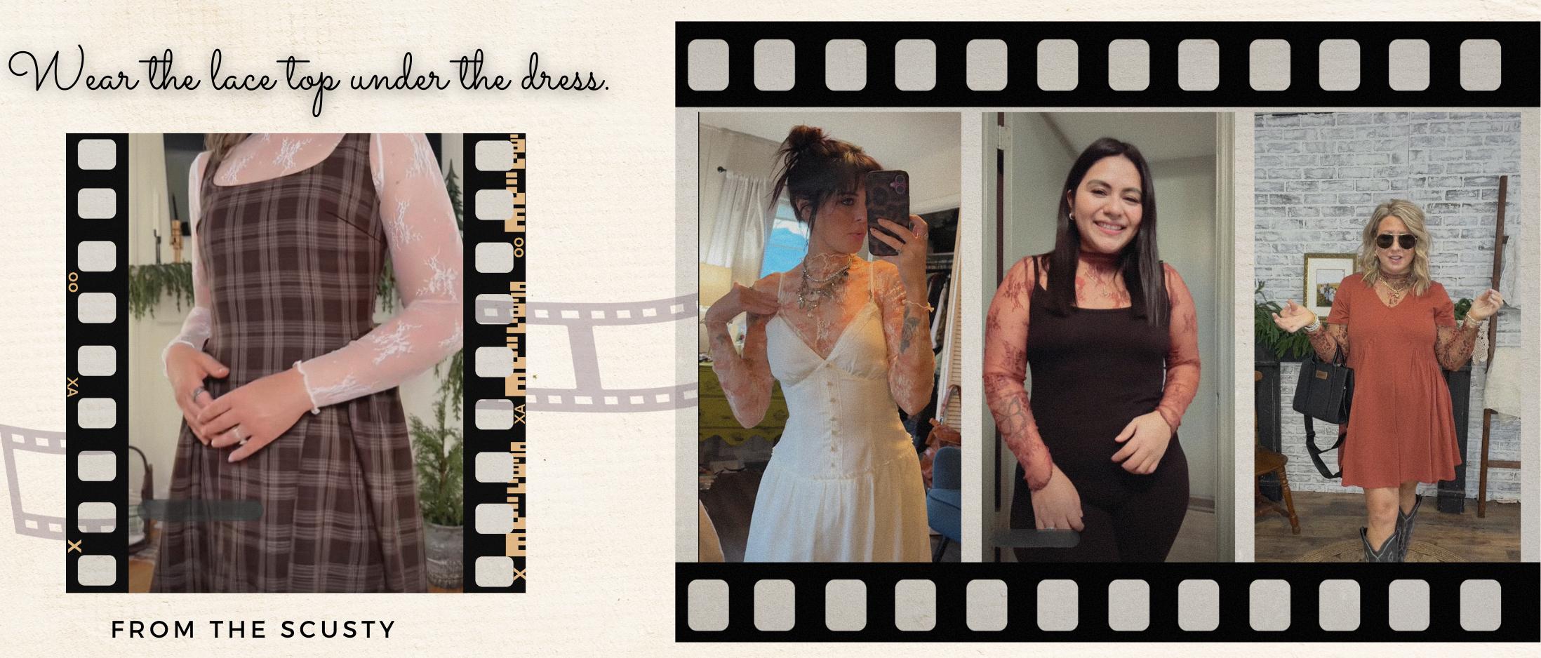 SCUSTY Women's Lace Mesh Tops Long Sleeve Floral Lace Blouse Sheer Mesh Mock Neck Layering Top  with Cowl Neckline & Floral Embroidery for Stylish Layering