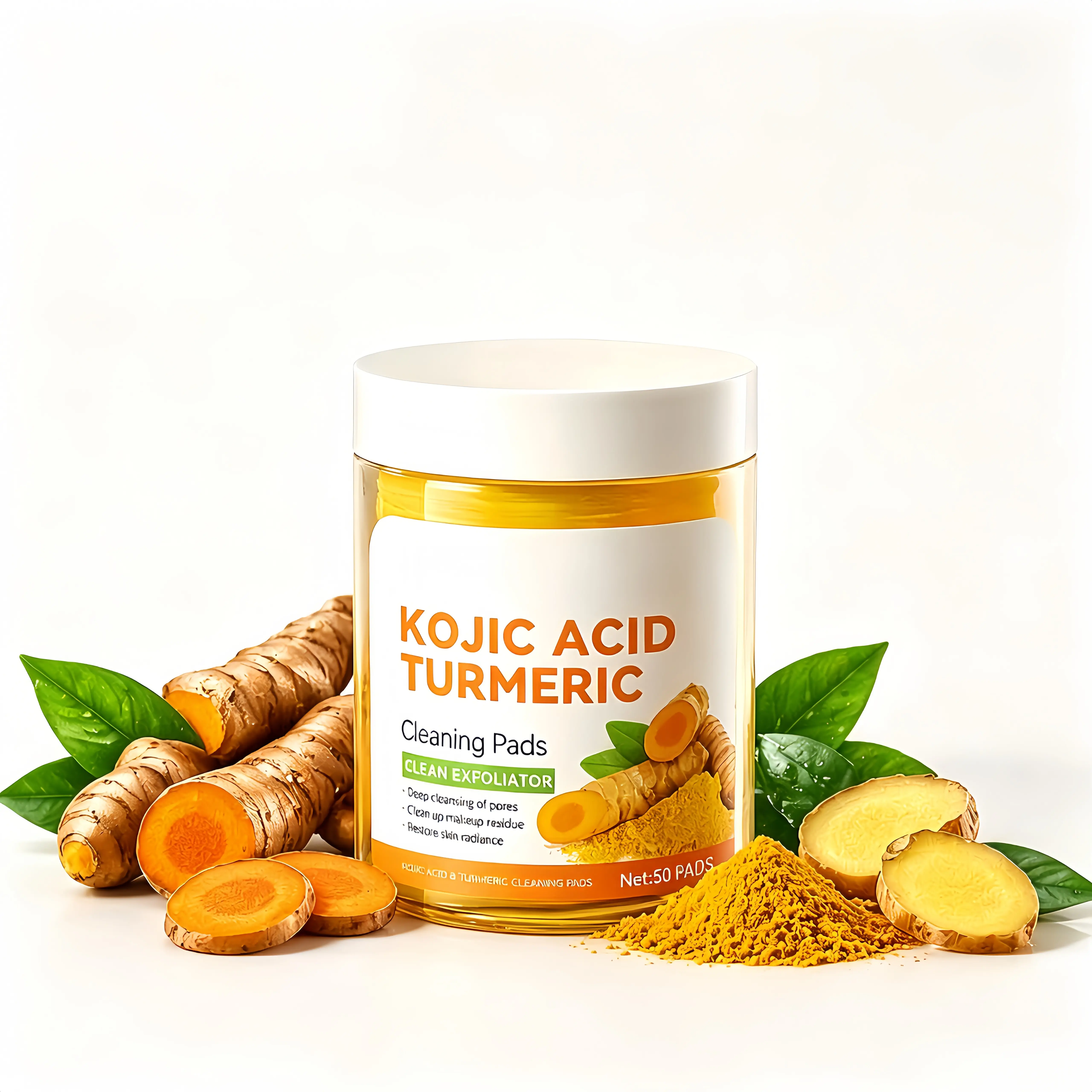 50-Count Kojic Acid Turmeric Mild Cleansing Peel Pads, Gentle Daily Face & Full Body Cleanser Pack for Teens, Complexion Renewal Pads Evens Tone, Boosts Smoother Refreshed Skin, 36-Month Shelf Life