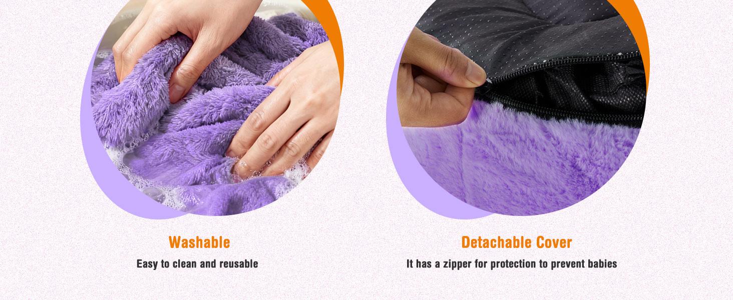 Eggzu 24/31 Inch Bean Bag Chair Padded Toddler Bean Bag Sofa with Side Pocket for Boys Girls Beige Purple Eggplant Design Modern Fun Furniture