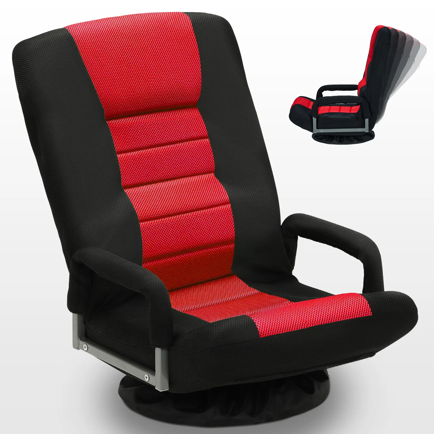 AHB Modern Pre-Assembled Single-Person Swivel Floor Gaming Chair - Floor Chair with Adjustable Armrests, 6 Adjustable Backrest Positions, Foldable Ergonomic Living Room Furniture for Reading & Lounging