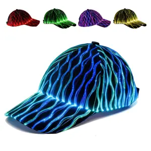 [Light Up] 2026 Fiber Optic Baseball Cap 7 Glowing Colors Fiber Optic Fabric Hat USB Rechargeable Black