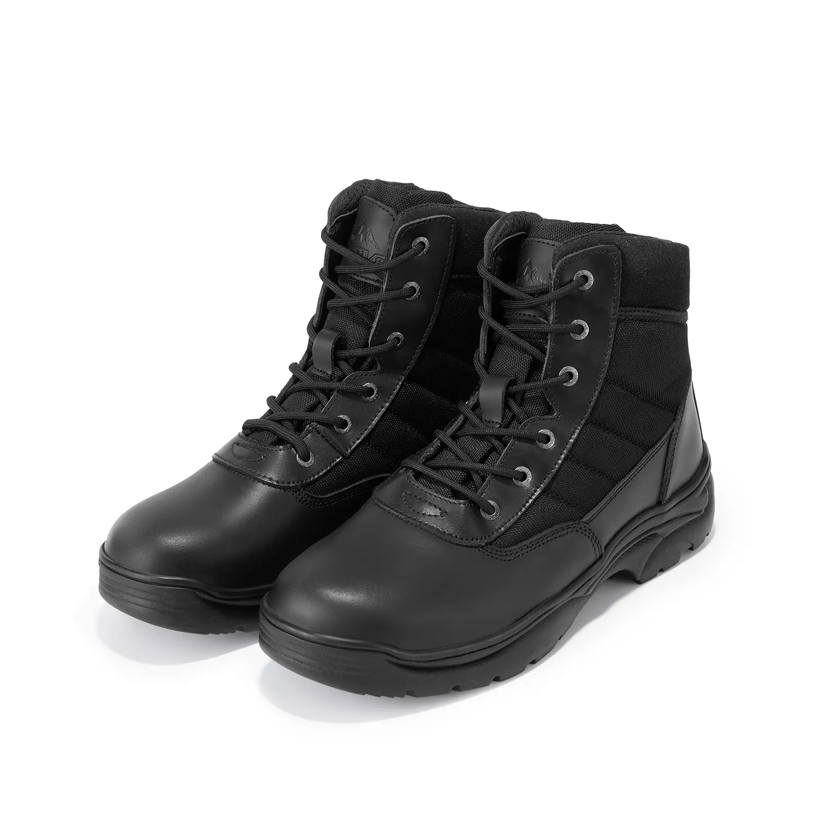 NORTIV 8 Men's Round Toe Tactical Boots - Durable Leather & Oxford Fabric, Water Resistant, Anti-Slip, Cushioned Collar, Foam Arch Support, Reduces Pain, for Security Guards, Outdoors, Worker, Shoes, Camping, Rubber, Tear‑Resist Upper, Arch Support Eva