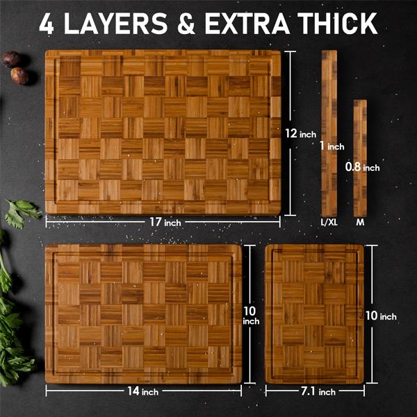 [Gift Idea]Kikcoin End Grain 3PCS Cutting Boards with Holder,Extra Large natural Wooden Butcher Block,Charcuterie Cheese Serving Tray,Handles & Juice Groove,Checkered,Christmas gifts