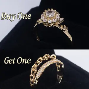 Buy One Get One-Buy Cat Spinner Ring, Get Double-Layer Chain Ring Free -Super Cute Sparkling Design, Adjustable Open Band, Rotatable Spinner for Stress Relief, Trendy Statement Jewelry for Women, Great Present for Her (GF/BFF)