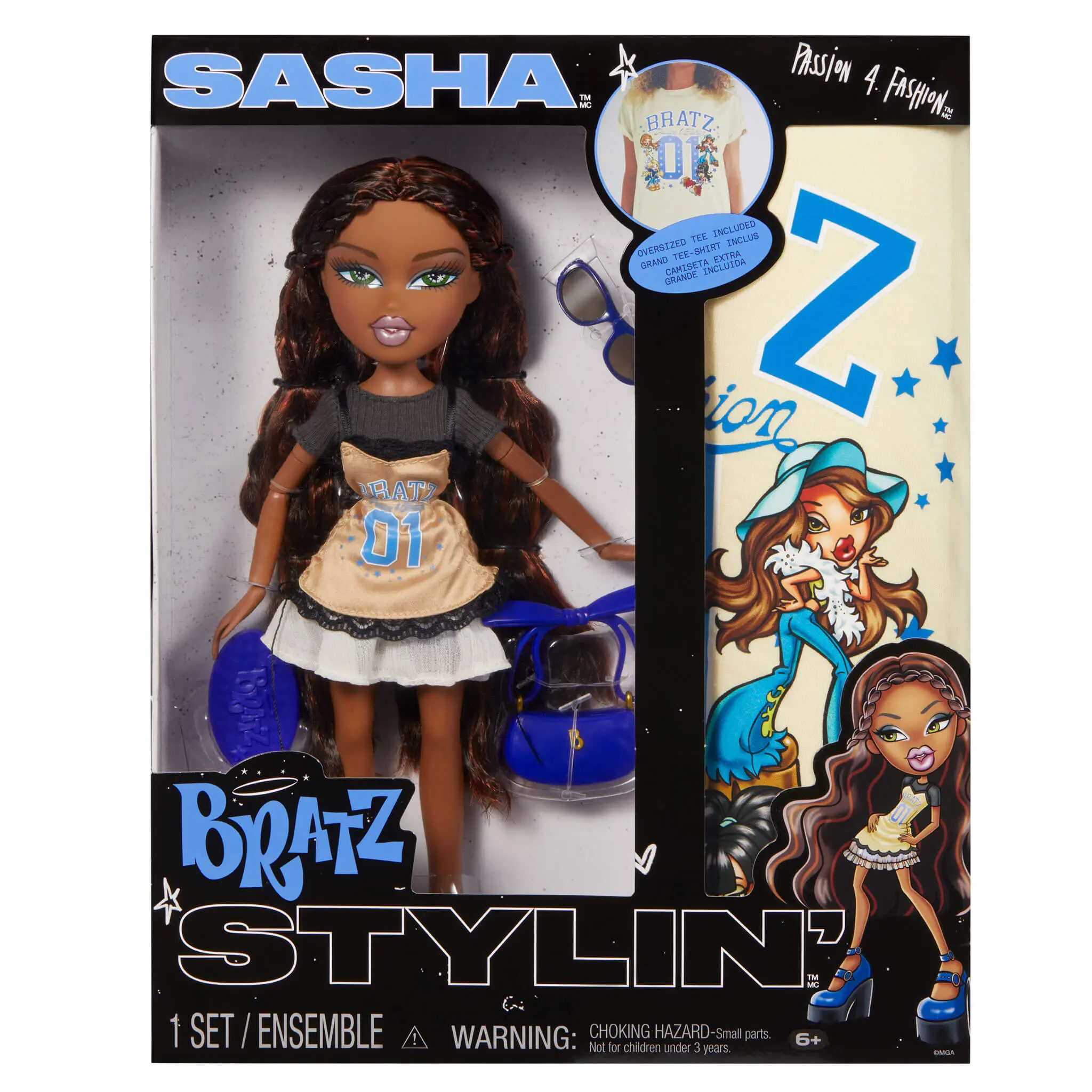 Bratz Stylin' Sasha Fashion Doll with Customizable T-Shirt for You and Accessories