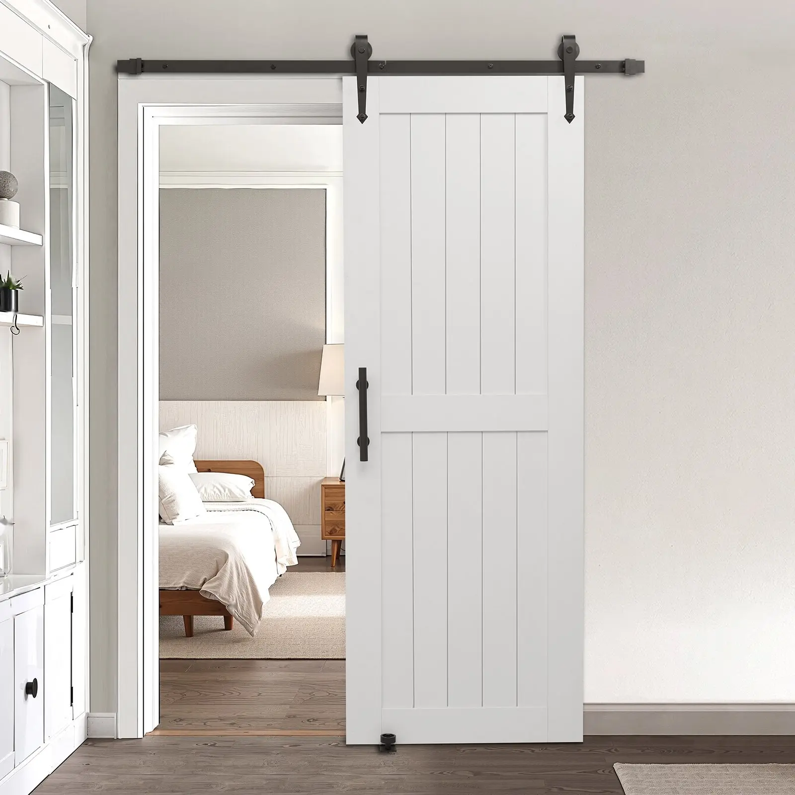 Sliding Barn Door With Hardware Kit For 30 X 84 Inch Opening, MDF Panel With PVC Surface, Includes Steel Track And Rollers, Soft-Close Mechanism, Double-Track System, Easy Assembly, Durable Finish For Interior Rooms