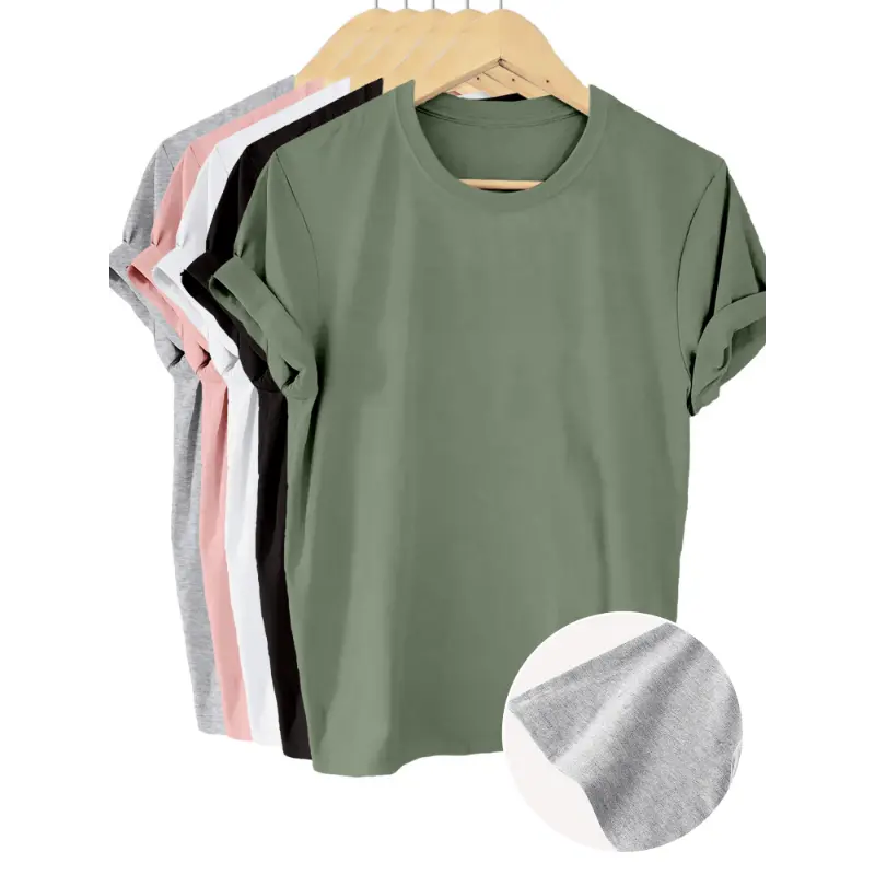 5-Pack Solid Color T-Shirts, Short Sleeve Crew Neck Casual Tops And, Women's
