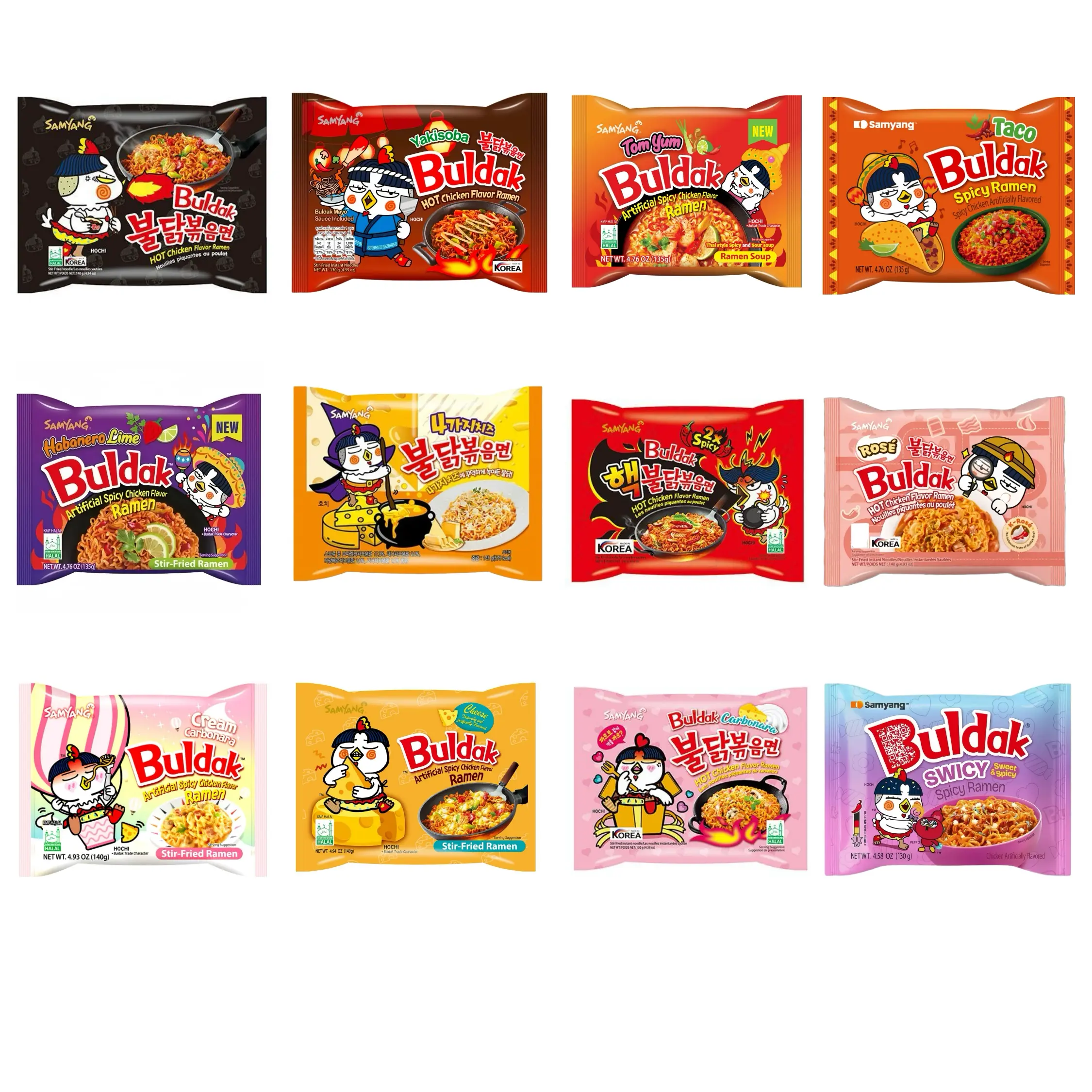 Korean Samyang Spicy Buldak Instant Ramen Variety Pack - 4-6-10-12 Flavors Korean Samyang Spicy Buldak Instant Ramen Variety Pack - 4-6-10-12 Flavors