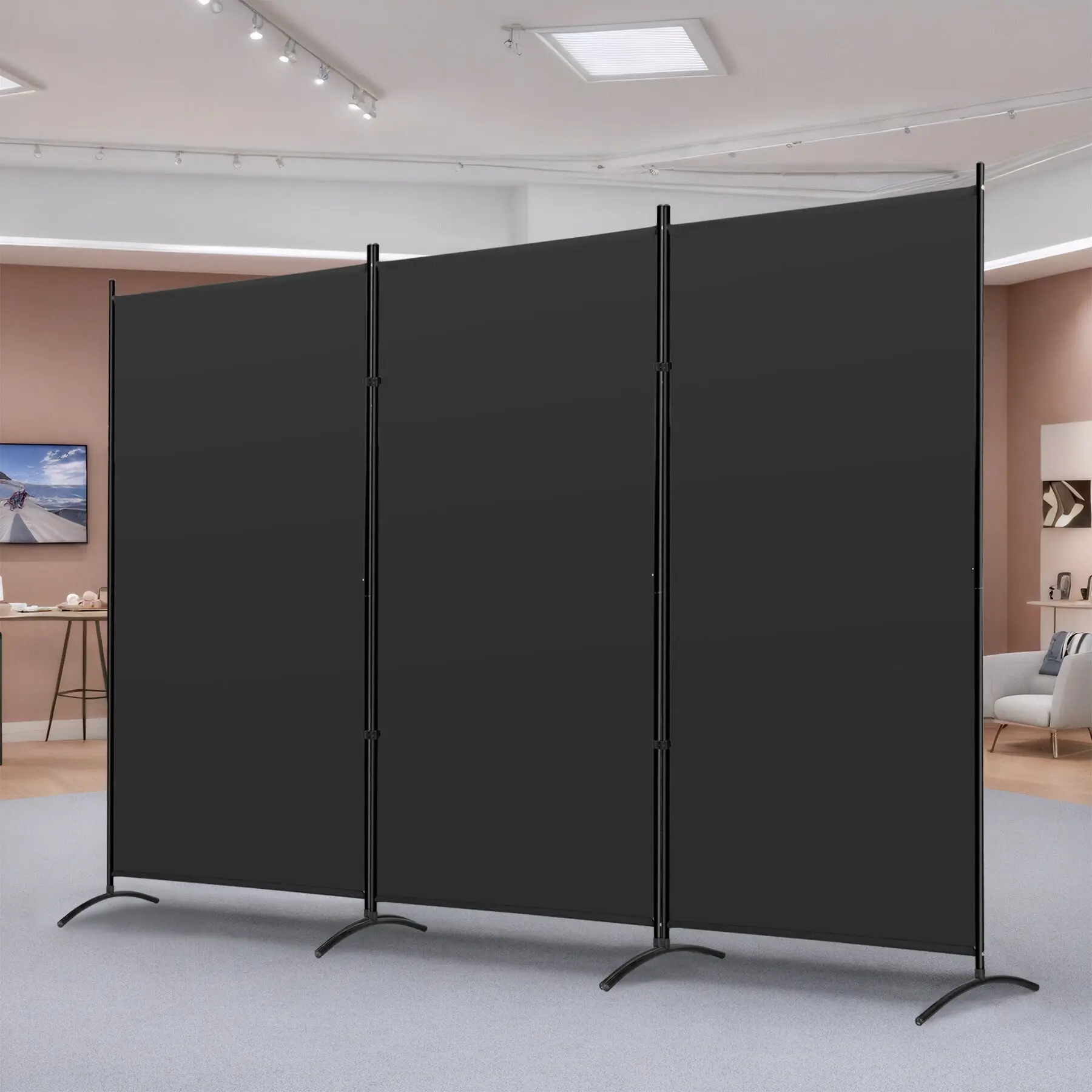 Segawe 3-Panel Adjustable Home Foldable Room Divider - Self-Assembled, Zigzag, Freestanding Fabric Privacy Screen with Metal Frame for Living Room, Office, Foldable Room Dividers