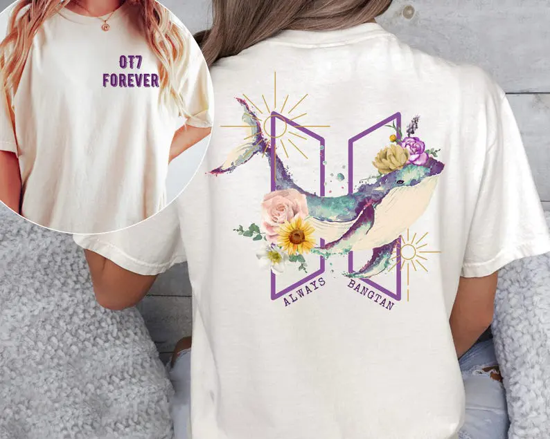 Always Bangtan Whale Shirt, OT7 Forever, Bangtan Gift, Purple Whale Kpop Tee, Bangtan Merch, Bangtan Lovers Tee, Kpop Inspired Tee