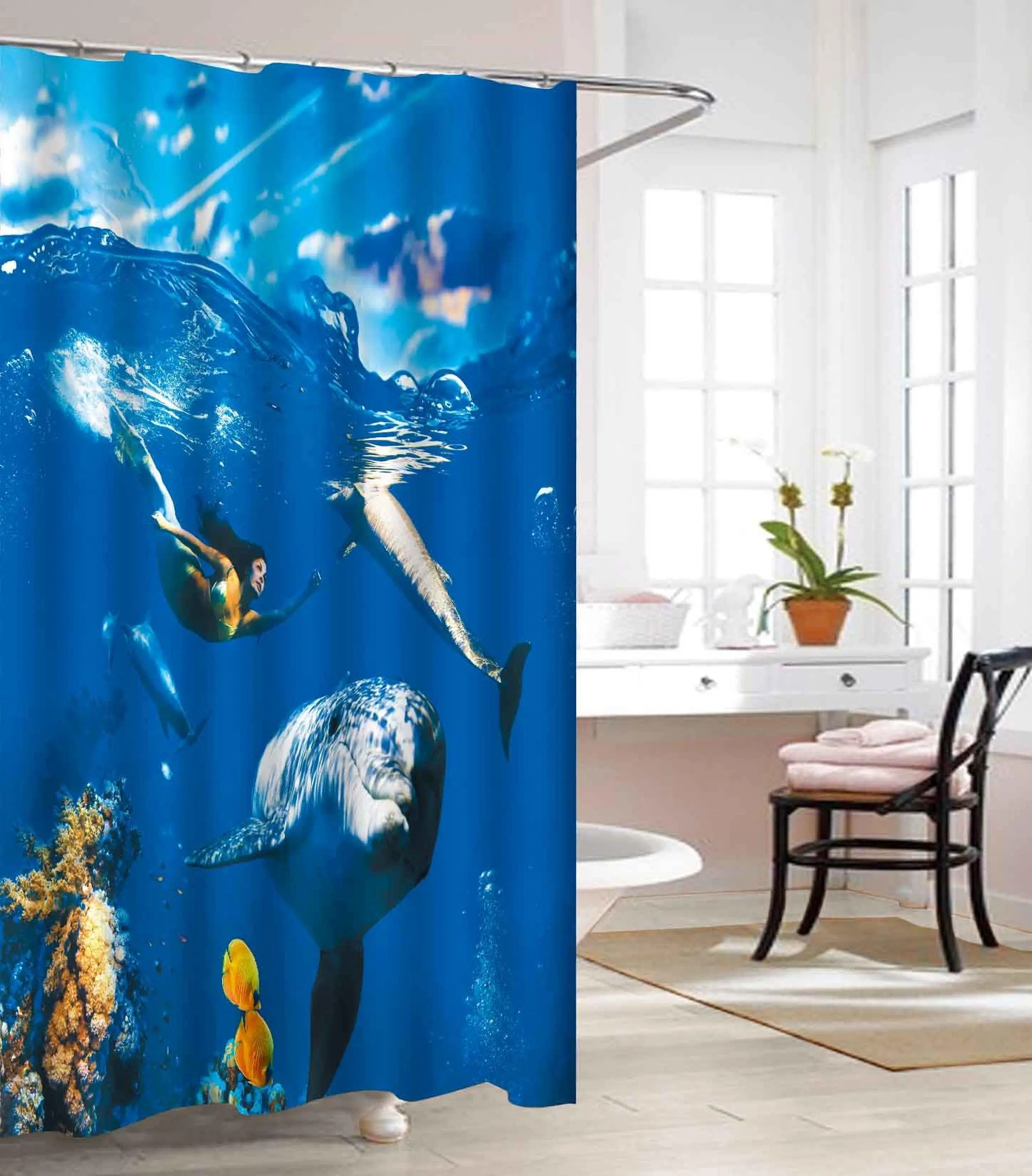 Elegant Comfort 3D Graphic Clear Vinyl Shower Curtain – Waterproof Anti-Bacterial Mold-Resistant Bathroom. 72" x 72"