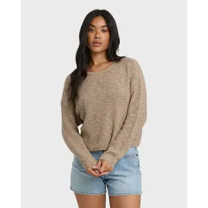 BILLABONG Women's Daze Time Crewneck Sweater, 100% Cotton Boatneck Relaxed Open-Weave Slub Knit Sweater, Casual Layering Top
