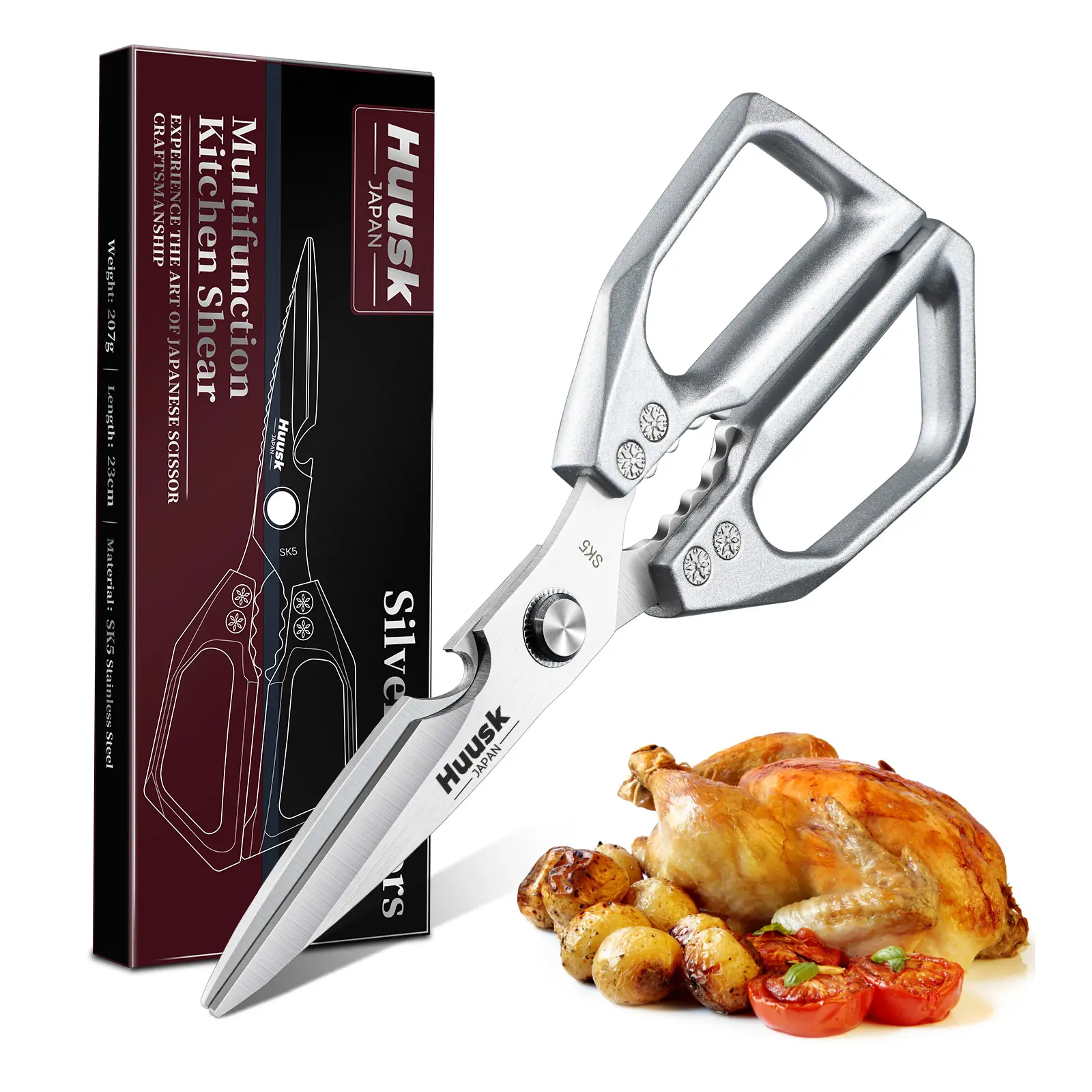 【Summer Sale】HUUSK Kitchen Scissors All Purpose -FallFreshness- Stainless Steel Kitchen Shears, Sharp Silver Meat Scissors, Dishwasher Safe,  Poultry Shears, Japanese Cooking Scissors for Food, Chicken Bones, Christmas  Gift!