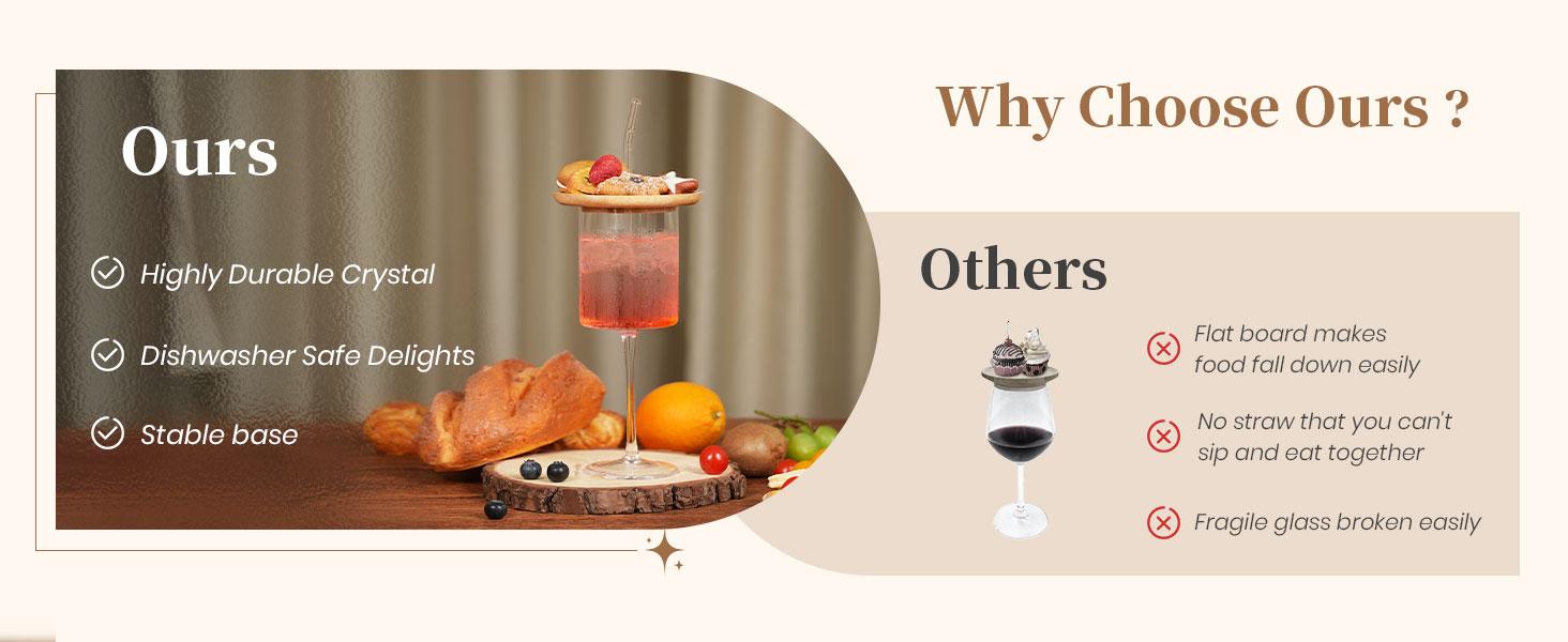 Glass with Charcuterie Board and Straw Combo Cocktail Champagne Wine Tasting Appetizer Snack Plates for Home Hosting Holiday Gatherings Girl's Night Mother's Day Gift