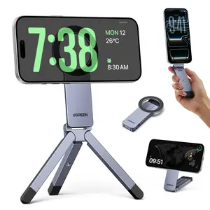 UGREEN Magnetic Phone Tripod Stand for iPhone - Strong Magnet Foldable Cell Phone Stand Pocket Cell Phone Stand for Vlog, Gym, Travel Essentials, Mini Tripod Phone Stand Compatible with iPhone 17 16 15 14 13 12 Series