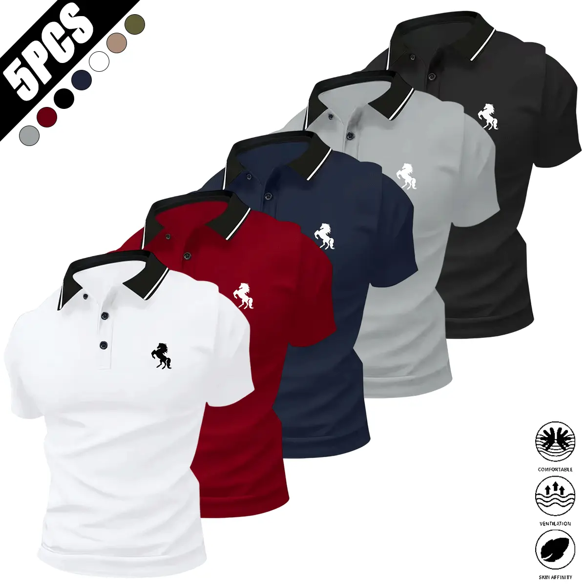 Men’s Solid-Color Printed Polo Shirt - Soft Breathable Fabric, Best-Selling Tops for Outdoor Casual & Business Wear, Everyday Essential Shirts