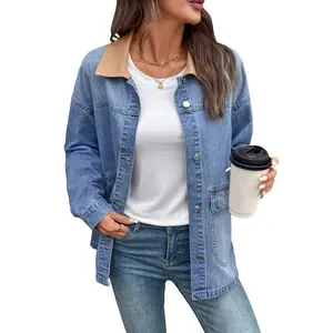 EVALESS Fall Denim Jacket for Women,Lady Plain Loose Fit Cotton Jeans Jacket,Lapel Long Sleeve Button Down Lightweight Coats,2026 Fashion Outerwear Womenswear Fall Winter Outfits SwimWeek