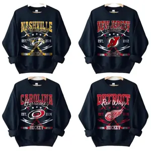 Gildan USA Vintage All Hockey Teams Crewneck Sweatshirt - Unisex Black Crewneck Sweatshirt for Sport Fans, Classic Fit, Rib Collar, Taped Neck & Shoulders, OEKO-TEX Certified, 90s Style