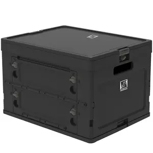 Wellmax Collapsible Crate with Lid - 44lbs Stackable Foldable Crate for Groceries, Office & Car Trunk Organizing - Black