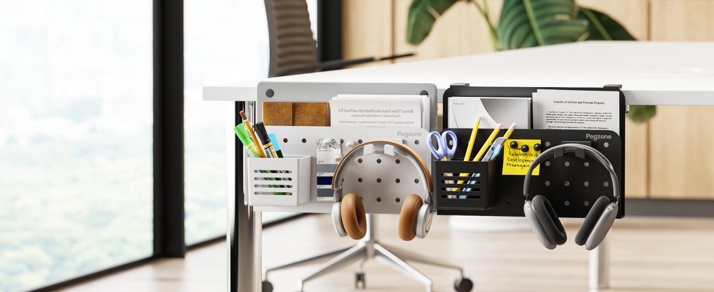 Desk Side Storage Organizer, No Drill Under Desk Laptop Holder, Clamp on Desks Shelf with Pegboard Accessories, Hanging Laptop Mount, Fits Flat Edge 0.4" to 2.2"