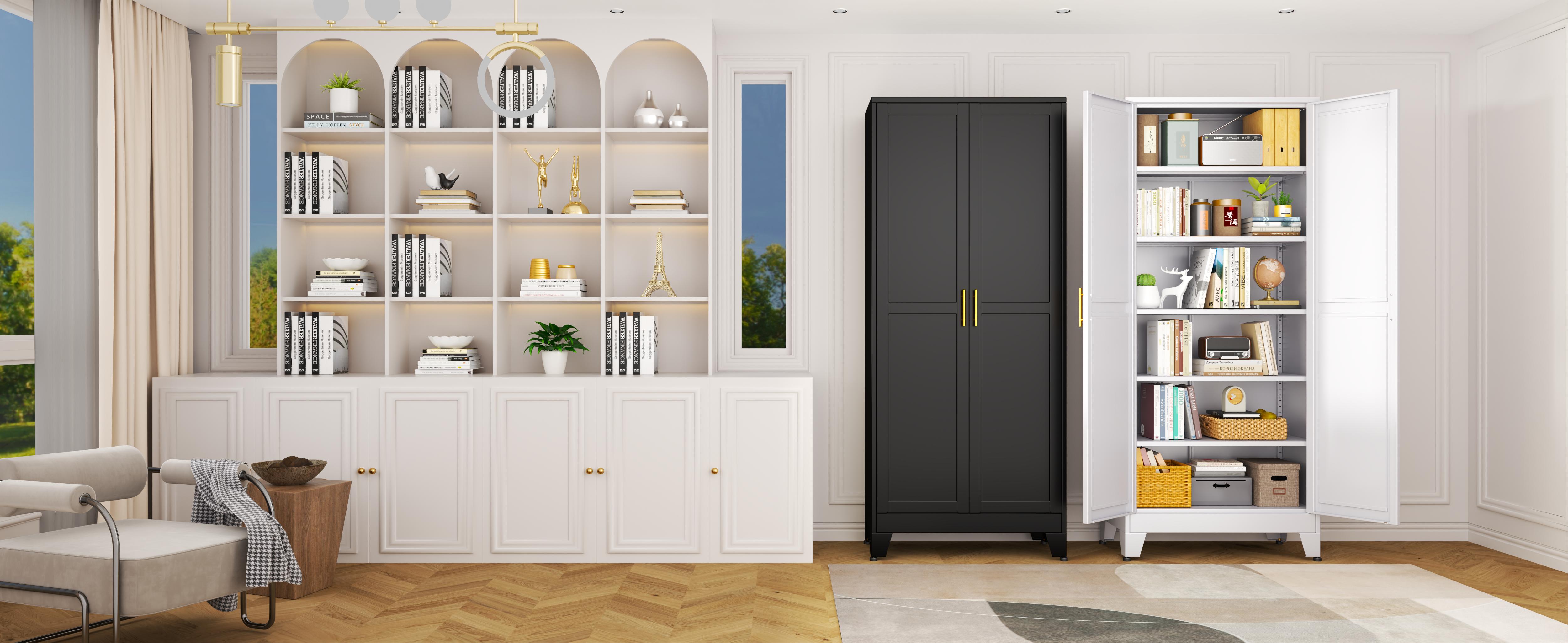 75.2" & 70.8" Tall Metal Kitchen Pantry Storage Cabinets with 2 Door and 5 Adjustable Shelves Cupboard for Kitchen Dining Room Living Room and Bathroom