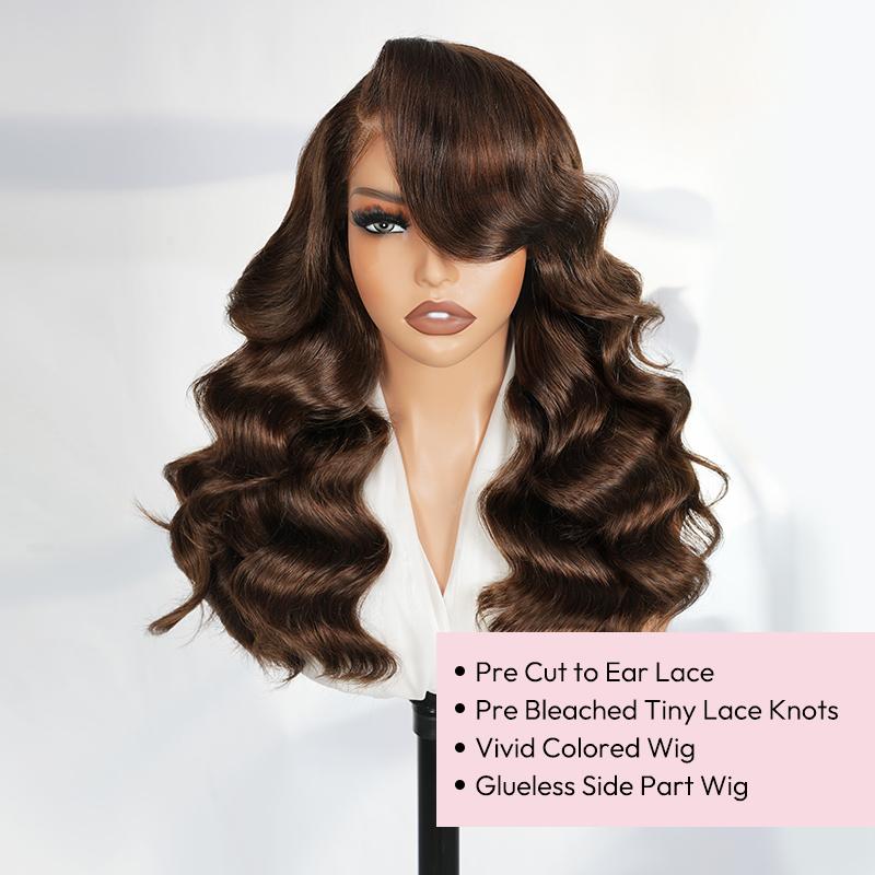 [Brown Side Part Wig] West Kiss Glueless Dark Brown Right Side Part Wigs Copper Orange LayerCut Body Wave 6x8 Lace Closure Wig Pre Cut Pre Plucked Human Hair