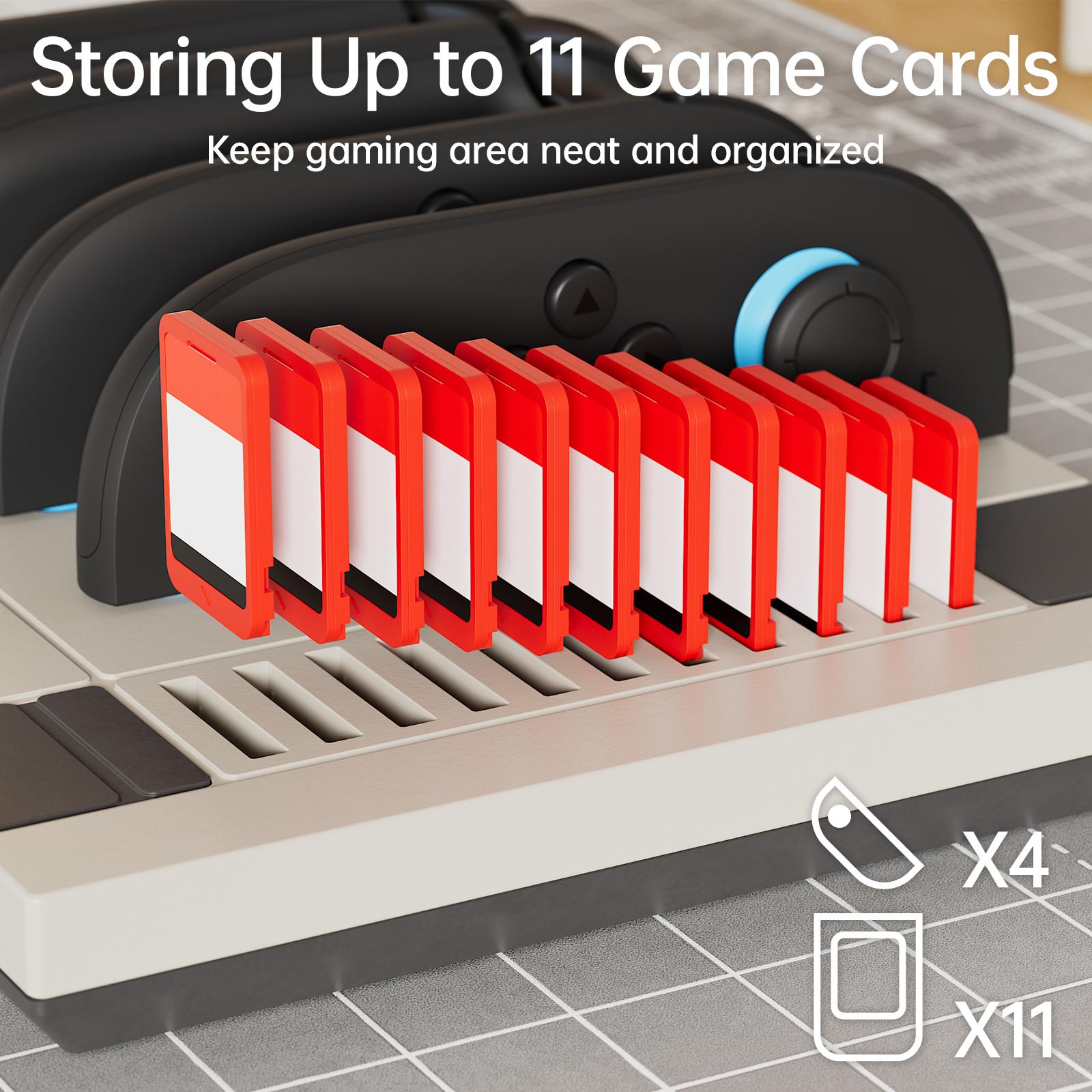 Hosanwell Switch 2 JoyCon Charger Dock, 4-Controller Fast Charging Station with 11 Game Card Storage, Magnetic Retro Charging Stand for Switch 2 JoyCons