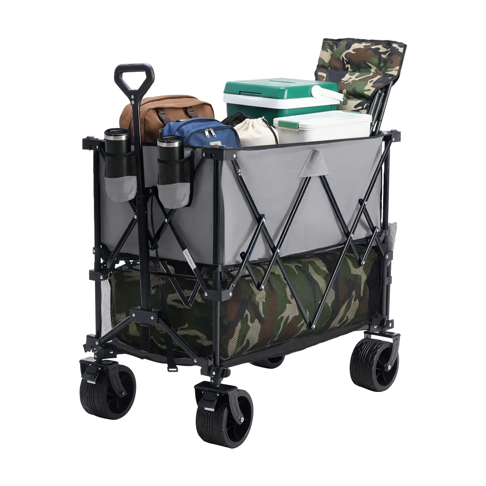Sweetcrispy Heavy-Duty Portable Collapsible Folding Wagon Trolley - Home Improvement Building Supplies Cart with All-Terrain Wheels, Brakes, 54in Extender, 450lbs Capacity for Camping, Shopping, Folding Trolley