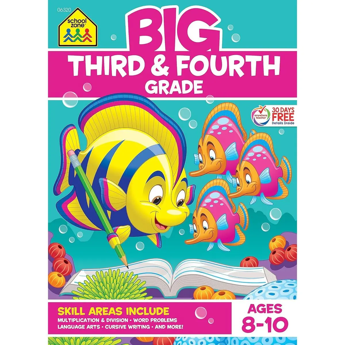 School Zone Big Third & Fourth Grade Workbook: 320 Pages, 3rd Grade, 4th Grade, Multiplication & Division, Word Problems, Geography, Language Arts, Cursive Writing, Ages 8-10 Paperback – July 8, 2019