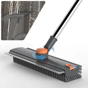 Floor Scrub Brush with Long Handle, cleaning brush,3 in 1 Scrape and Heavy-Duty Stiff Bristle Scrubber Brush for Cleaning Shower Bathroom, Patio, Garage, Kitchen, Wall and Deck