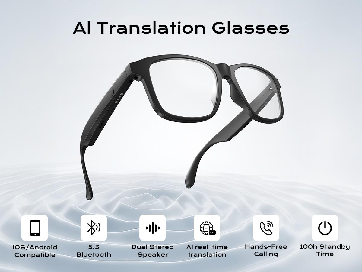 Smart Glasses, Bluetooth 5.3 Wireless Glasses, Touch Control ,Multifunctional Smart Glasses for Men/Women with speaker, Lightweight for Travel/Work/Business