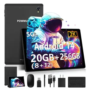 POWMUS Android 14 Tablet Bundle, 10.3-Inch 2K HD IPS Display, Octa-Core Processor, 256GB Storage (Up to 1TB Expandable), 8000mAh Battery, Dual-Band WiFi, Gaming Tablet with Keyboard, Mouse, Stylus & Protective Case, for Work, Study & Entertainment – Black