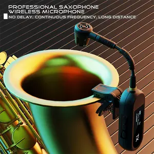 Wireless UHF Saxophone Microphone System, Clip-On Instrument Microphone for Sax and Trumpet, Preset EQ & Echo Level 100 Ft Transmission Rechargeable Compact Transmitter and Receiver 8 Hours