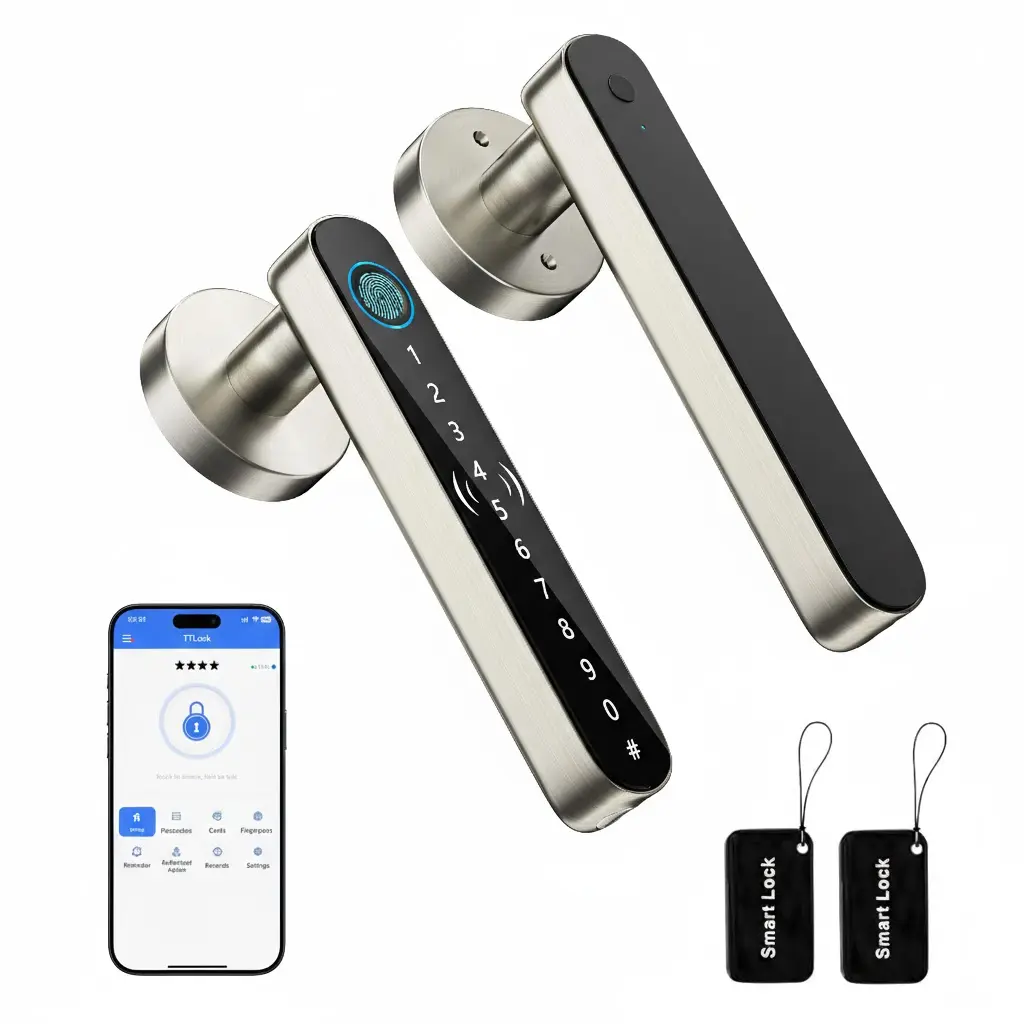 [Deals for You Days] EUERTE 5 in 1 Keyless Entry Door Lock for Bedroom,Smart Fingerprint Door Handle with Code,FathersDayGiftThumbprint Smart Doorknobs Lock Keypad for Interior Room,Apartment,Office,Storage Room,Motel(Silver,Black),