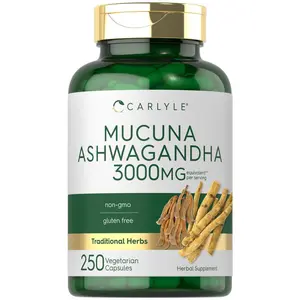 Carlyle Mucuna with Ashwagandha | 3000mg | 250 Capsules | Mucuna Pruriens Supplement | Vegetarian, Non-GMO, Gluten Free