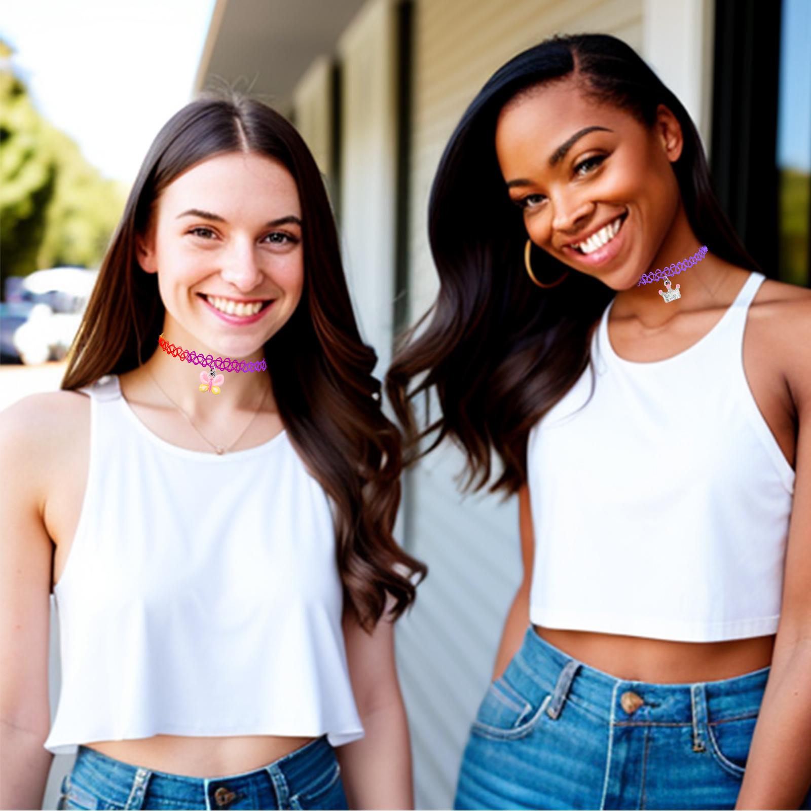 Pinksheep 12Pcs Choker Necklace Set, Pendant Charm Chokers Henna Tattoo Stretch Elastic for Dress up