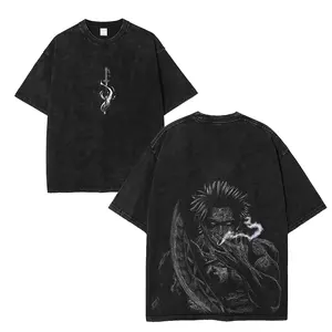 Yami Sukehiro x Black Bulls Black Clover Anime Double Printed Vintage Washed Tee Unisex Heavyweight Cotton T-shirt for Anime graphic Menswear Streetwear Top Classic manga men Seamless Smooth Casual Crewneck Tshirt Tropical