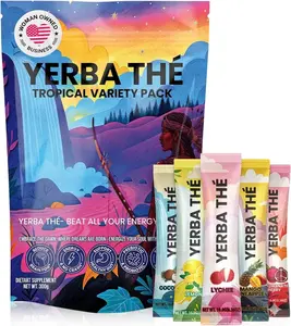 Yerba Mate Tea Powder - 30 Sachets Gut Health Support Drink - Probiotics & Prebiotics - Reduce Brain Fog, Relaxation & Focus - Natural Yerba Mate Clean Energy - Mixed Fruit Flavors - Sugar-Free.