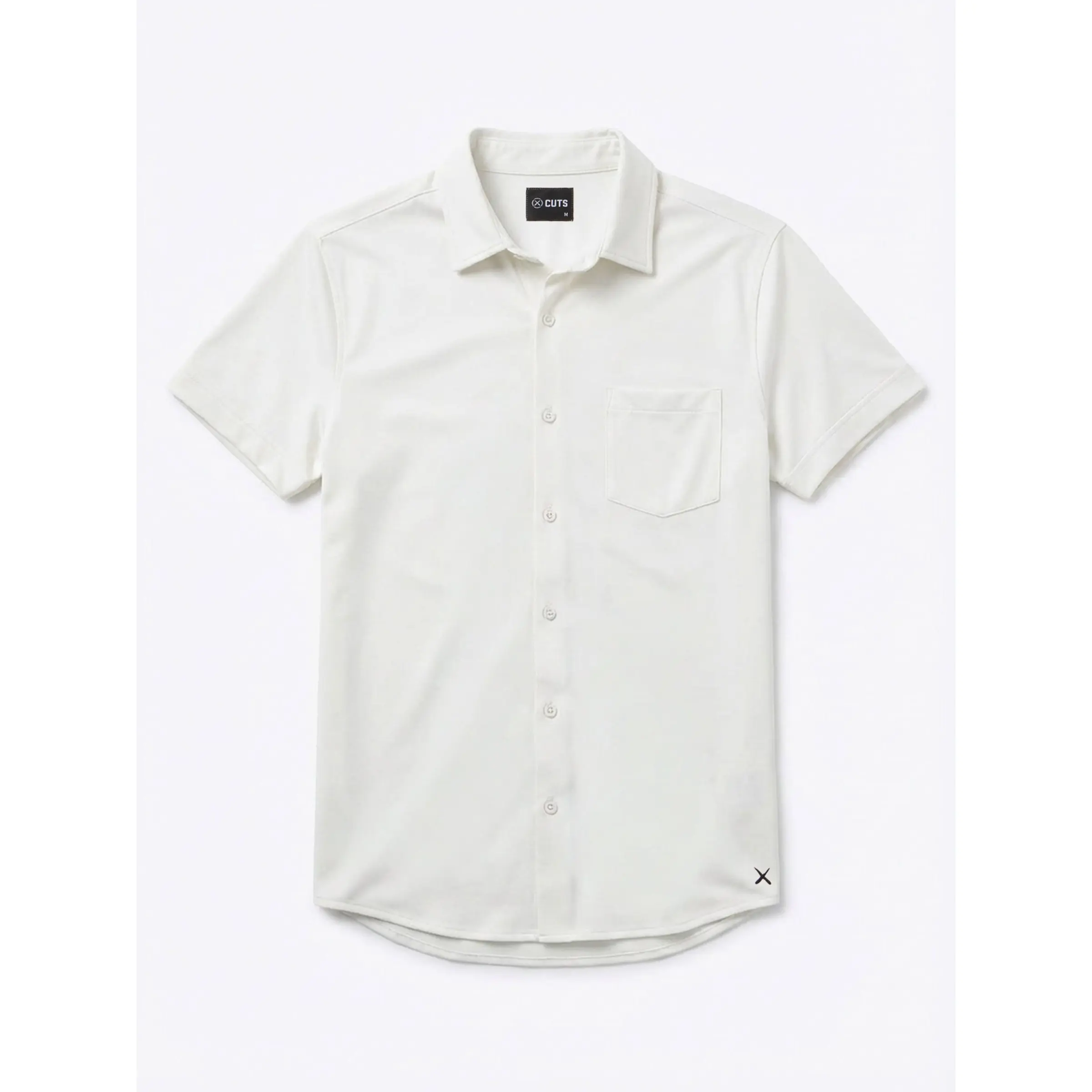 Cuts | Men's AO Fitted Short Sleeve Button Up Shirt | Polyester Cotton Blend with Curve Hem and Chest Pocket | Wrinkle Resistant