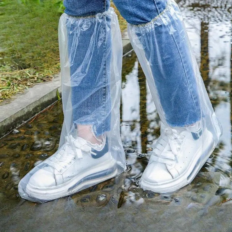 10-Pack Disposable Polyethylene Plastic Rain Shoe Covers, Waterproof Thick Protective Footwear for Home Supplies Use, Shoe Cover