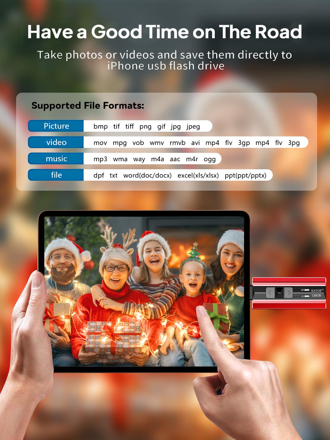 EATOP Portable Phone Flash Drive Small Memory Stick Storage Save More Photos Videos Files For iPhone iPad Androidphone PCs Mini USB External Memory Storage No App Required
