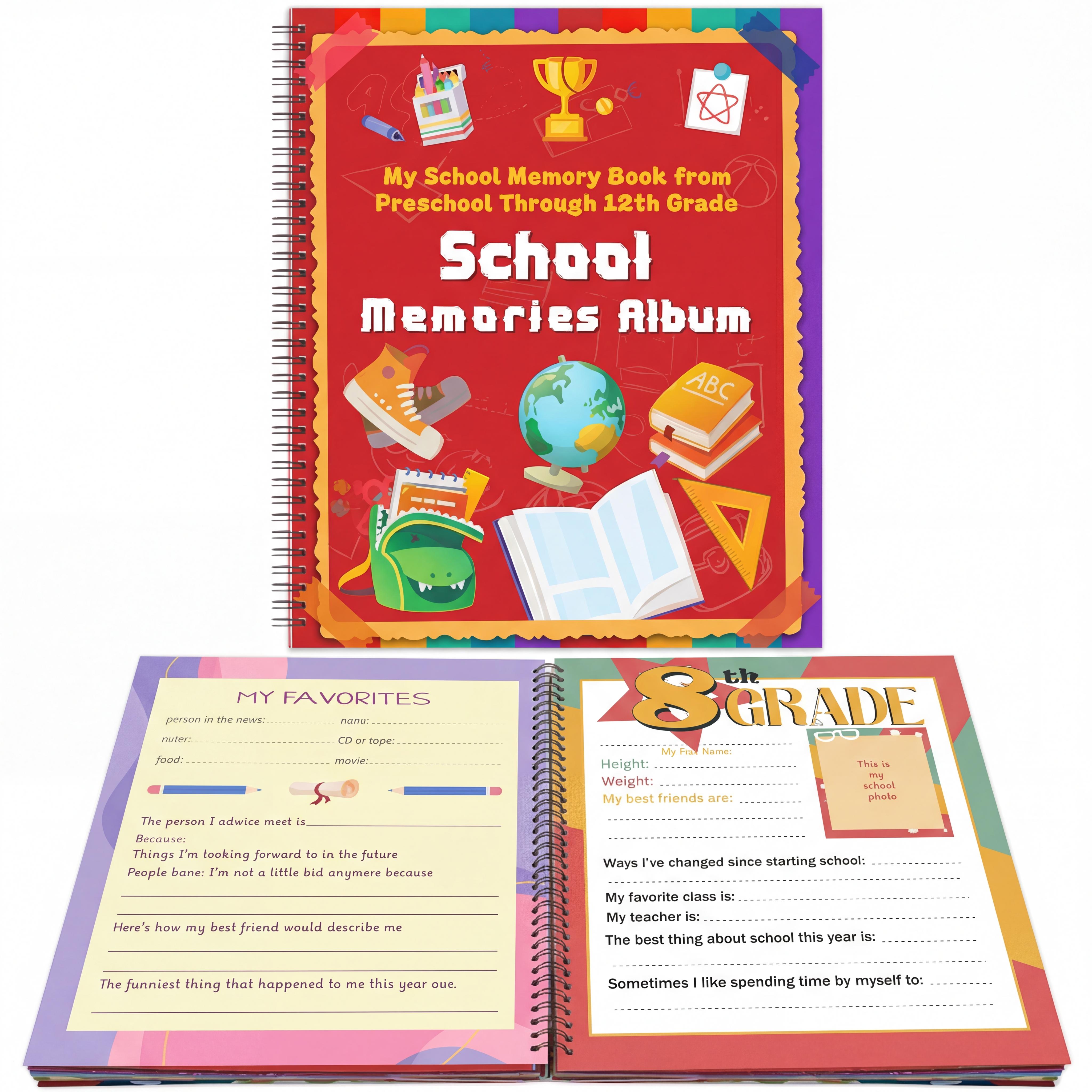 School Memory Book Preschool Back to School Gifts Keepsake for Kids Scrapbook Photo Memories from Preschool Through 12th Grade with 14 Pocket for Storage Portfolio Every Grade Pictures Campus Back to School Season Supplies