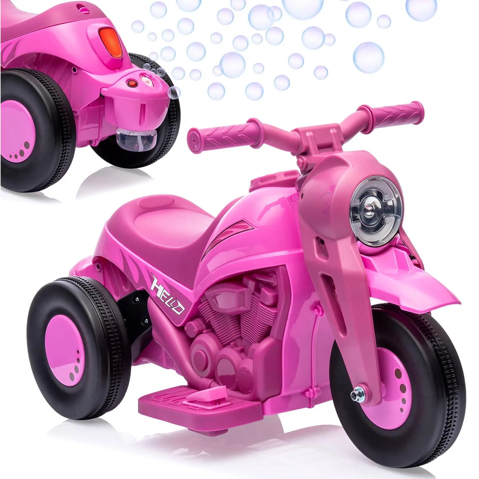 6V Bubble Motorcycle Ride on Toy Car for Kids, Kids Motorcycle with Bubble Function w/Music, LED Headlights, Forward/Reserve, Pedal, 3 Wheels Ride on Motorbike for Kids 3-8,Pink